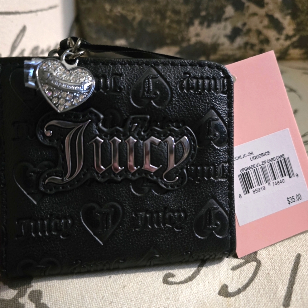 Juicy Couture Zip Card Case  Wallet NWT In Liquorice Color
